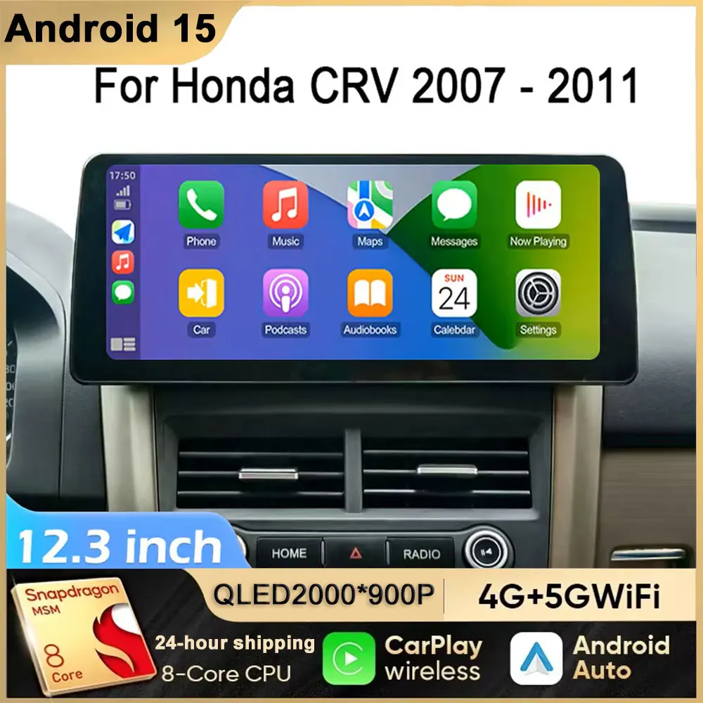12.3 inch Android For Honda CRV CR-V 2007-2011 Car Radio DVD Multimedia Player GPS Navigation 2Din Carplay Head Unit With Screen