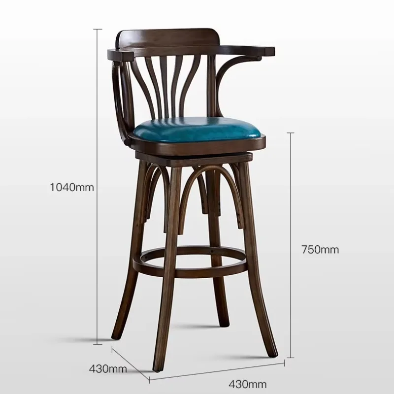Retro Solid Wood Bar Chair Bar Bar Bar High Stool Rotating Armrest Backrest High Chair Coffee Shop Chair Bar Stools for Kitchen 
