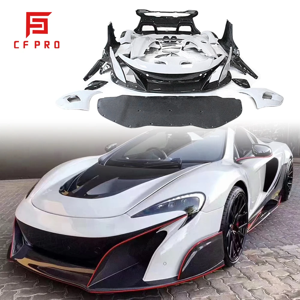 Carbon Fiber Front Rear Bumper Lip Engine Cover Side Skirts Rear Trunk Spoiler For Mclaren 650S Upgrade 675LT Body Kit