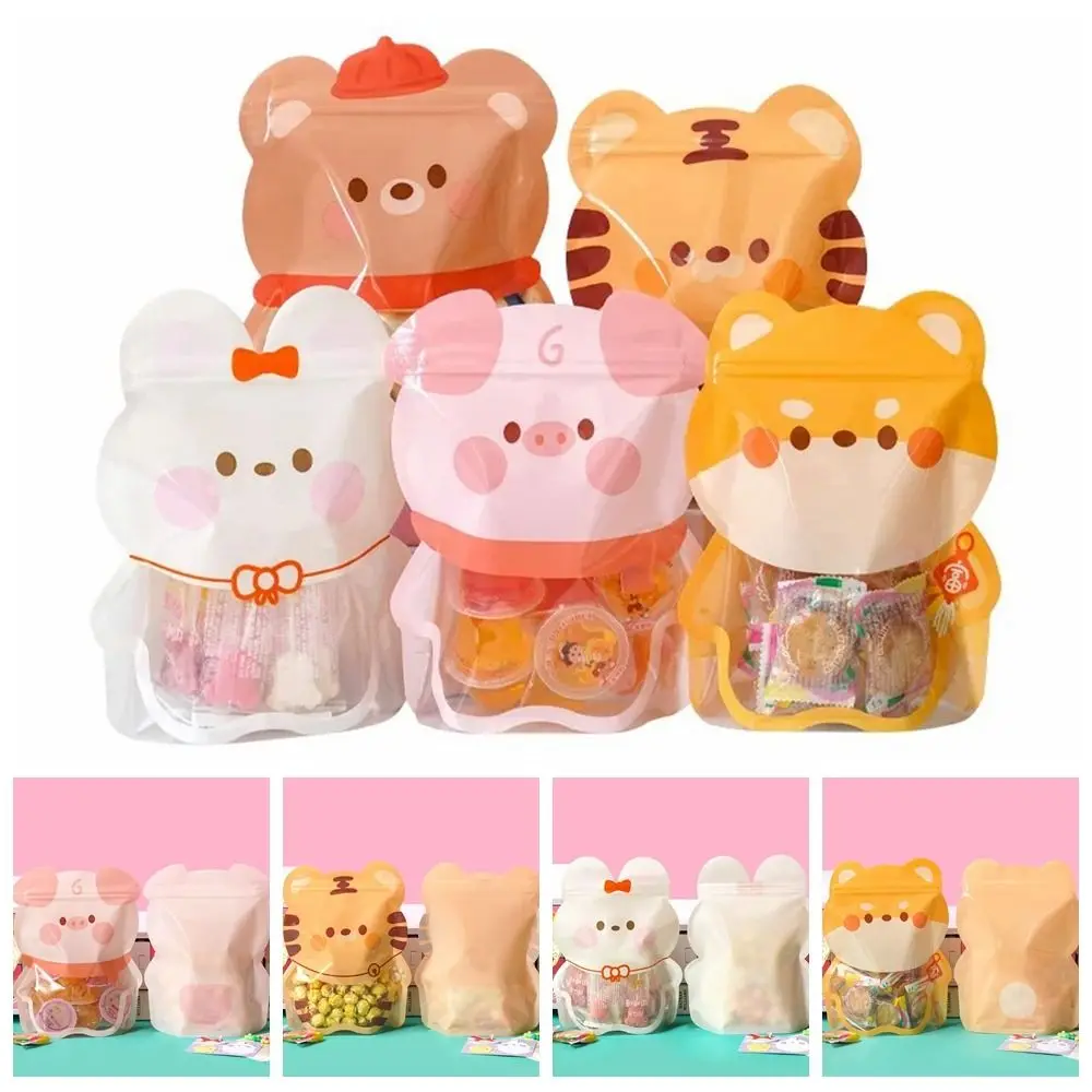 10pcs/Pack Cartoon Animal Cookies Candy Bags Gift Bags Sealing Snack Self-Supporting Bags Zipper Sealed Fresh Storage Bags