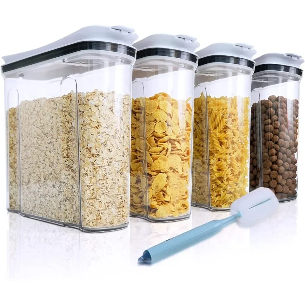 Lid 4L/135.2oz,4PCS BPA-FREE Plastic Pantry Organization Canisters for Rice Cereal Flour Sugar Dry Food in Kitchen…