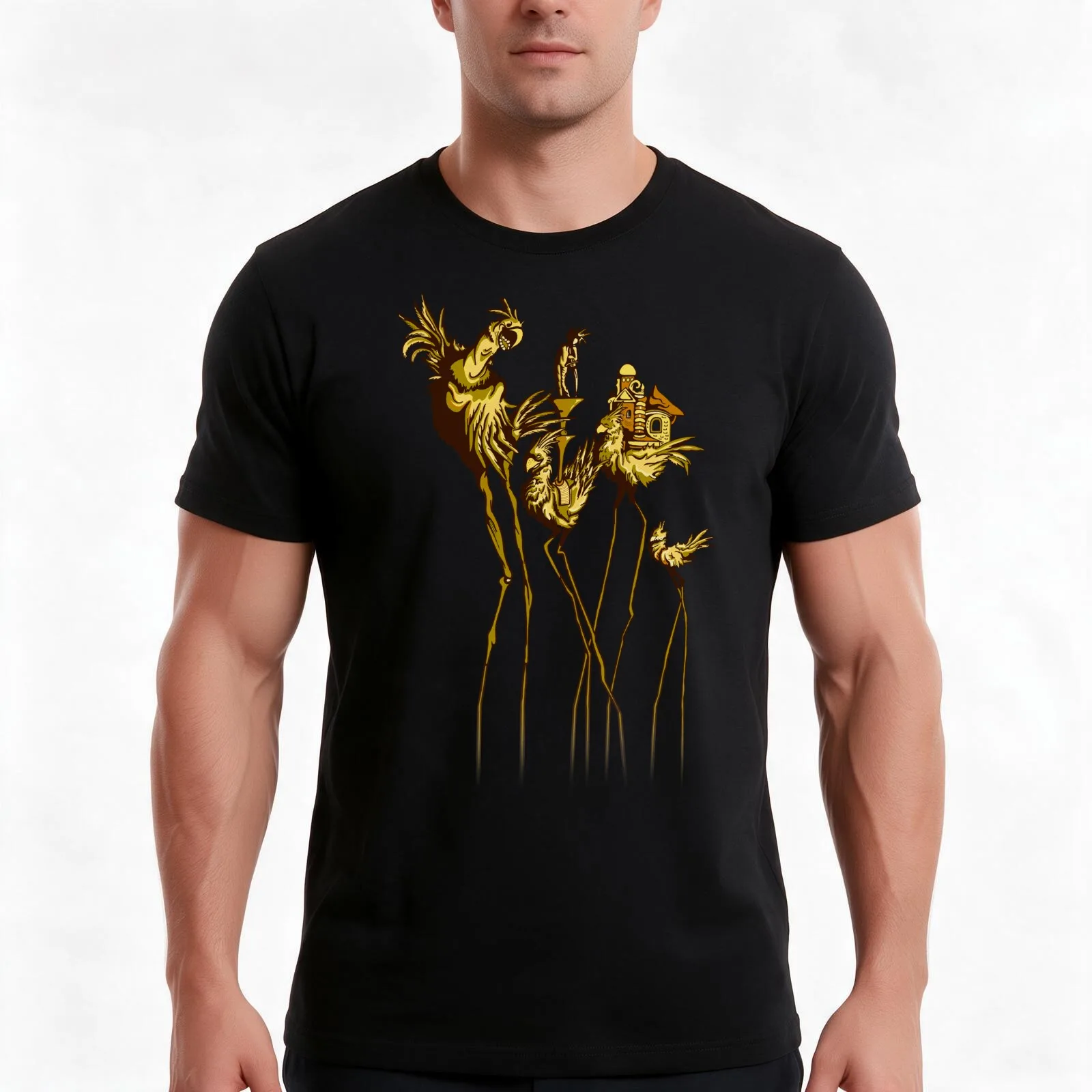 Dali Chocobos T-Shirt Summer Casual Cotton Tee Oversized Streetwear Tops Vintage Graphic Print Loose Fit Short Sleeve