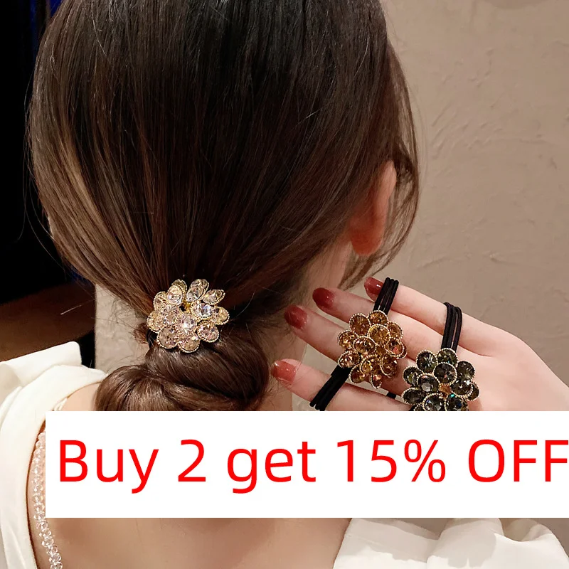Elegant Hair Rope High Grade CZ Crystal Flower Rubber Bands Korean Trendy Elastic Hair Bands Headwear Accessories Jewelry Gift