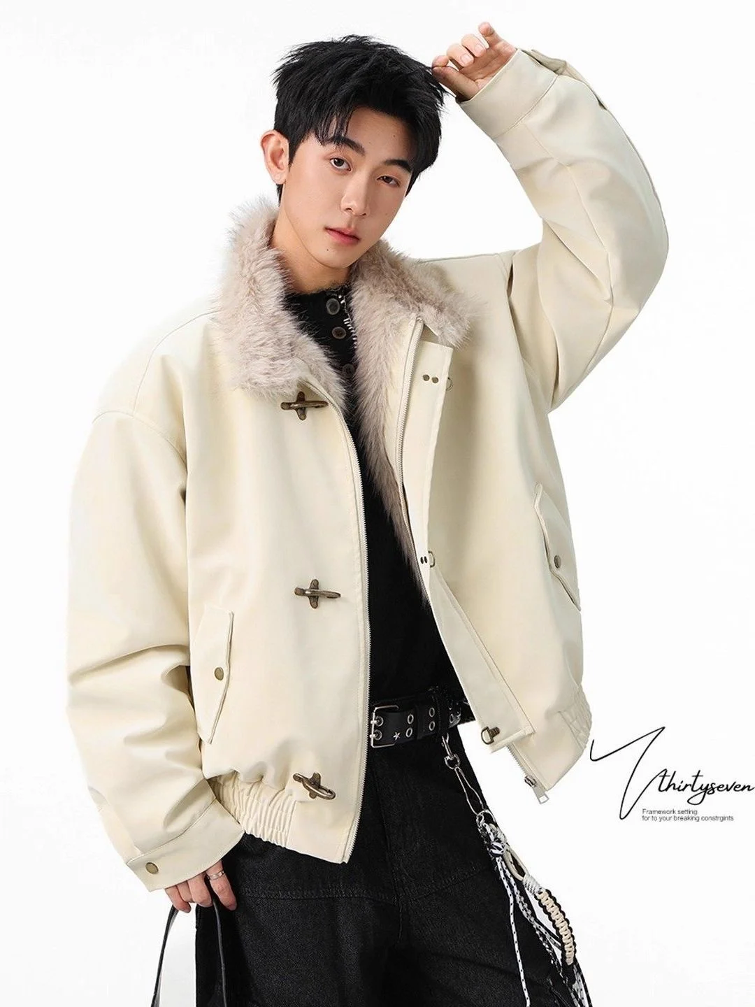 

Мужская хлопковая куртка с воротником-стойкой из искусственной кожи, теплая, осенне-зимняя, на молнии, в уличном стиле, свободного кроя, без капюшона