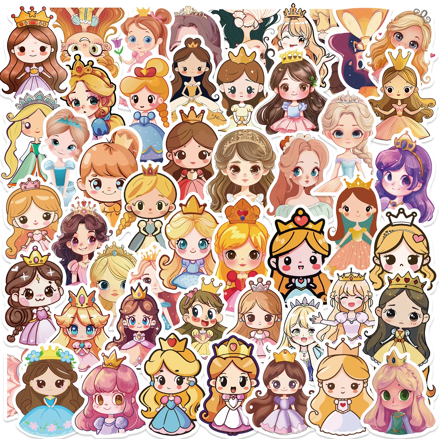

50pcs Cute Cartoon Princess Stickers Waterproof DIY Skateboard Phone Case Laptop Computer Cool Classic Sticker Decals Toy