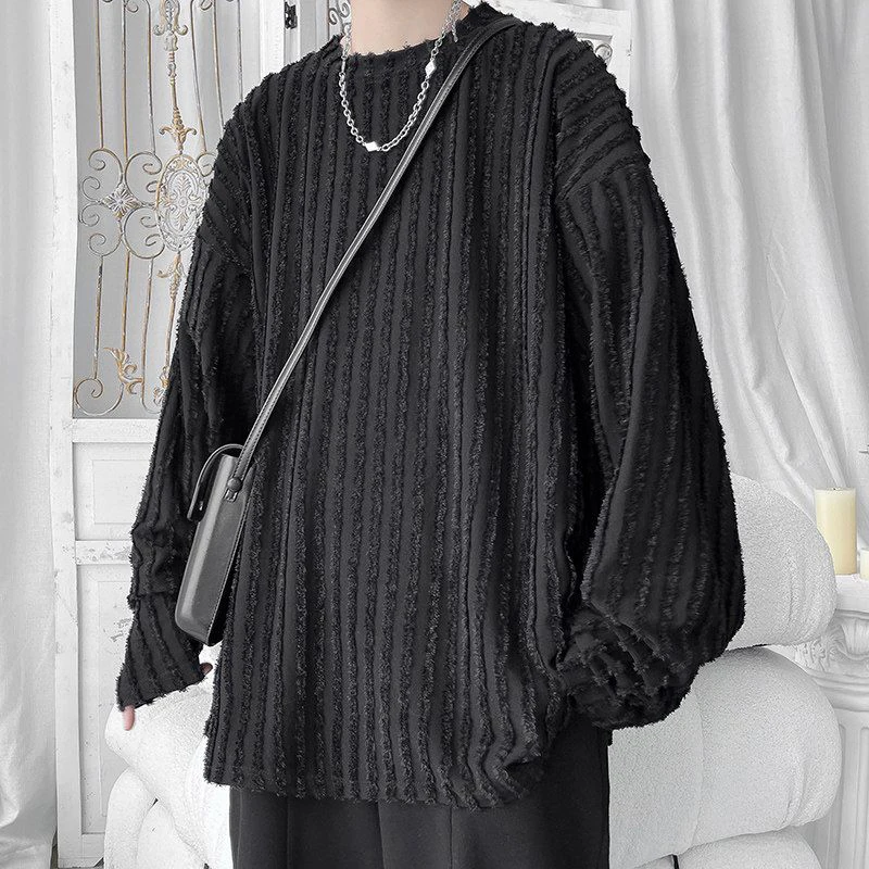Spring Texture Rough Edge Long Sleeve Men O Neck Sweatshirt Teenagers Fashion Casual Harajuku 2xl Oversized T Shirt Top Clothing