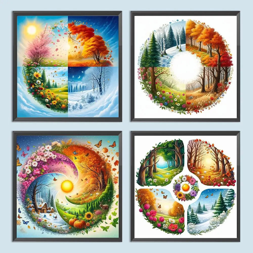 4 Seasons Scenery DIY Diamond Painting New 2025 Colorful Seasons Cross Stitch Kits Mosaic Diamond Embroidery For New Year Decor