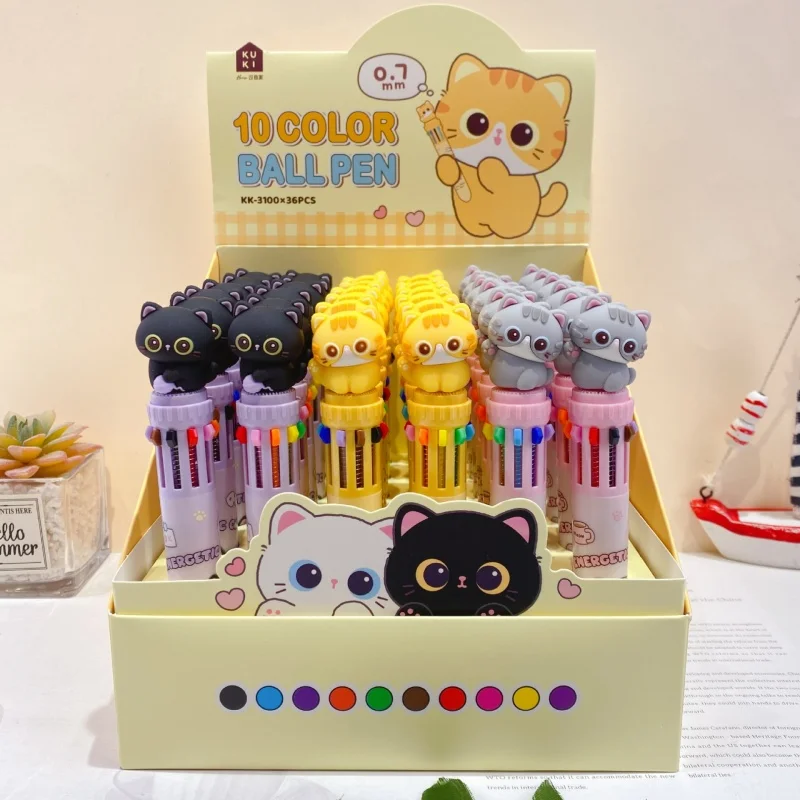 

24 шт./лот Kawaii Cat 10 цветов шариковая ручка милые шариковые ручки для школы и офиса письменные принадлежности