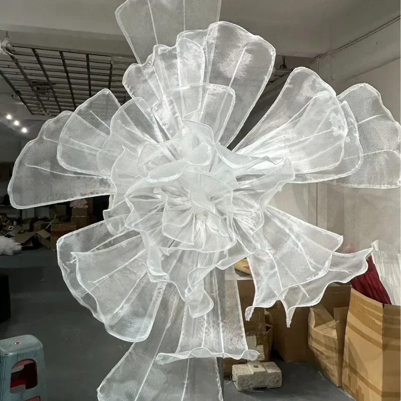 Giant Simulated Flower Pleated Organza Fabric Pearlescent Yarn Wedding Background Decoration Streamer Bright Styling Material