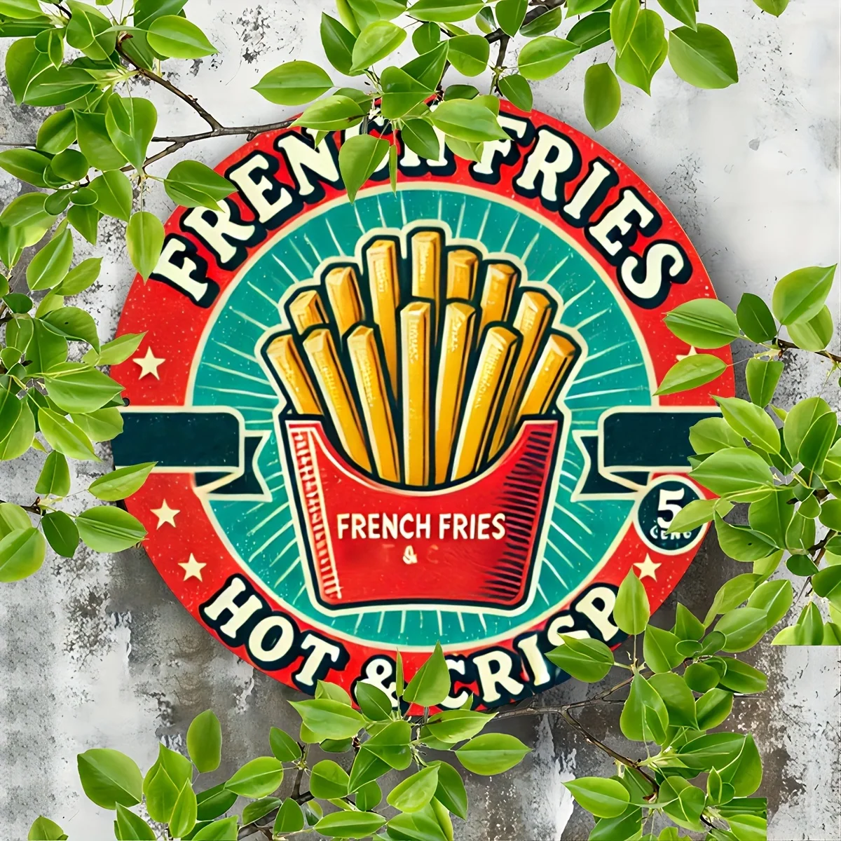 قطعة واحدة من لافتة ألومنيوم كلاسيكية "بطاطس مقلية ساخنة ومريشة" - مقاومة للماء وملونة ثابتة، 7.8 × 7.8 بوصة - فن جداري قديم للمطبخ، Livi #3