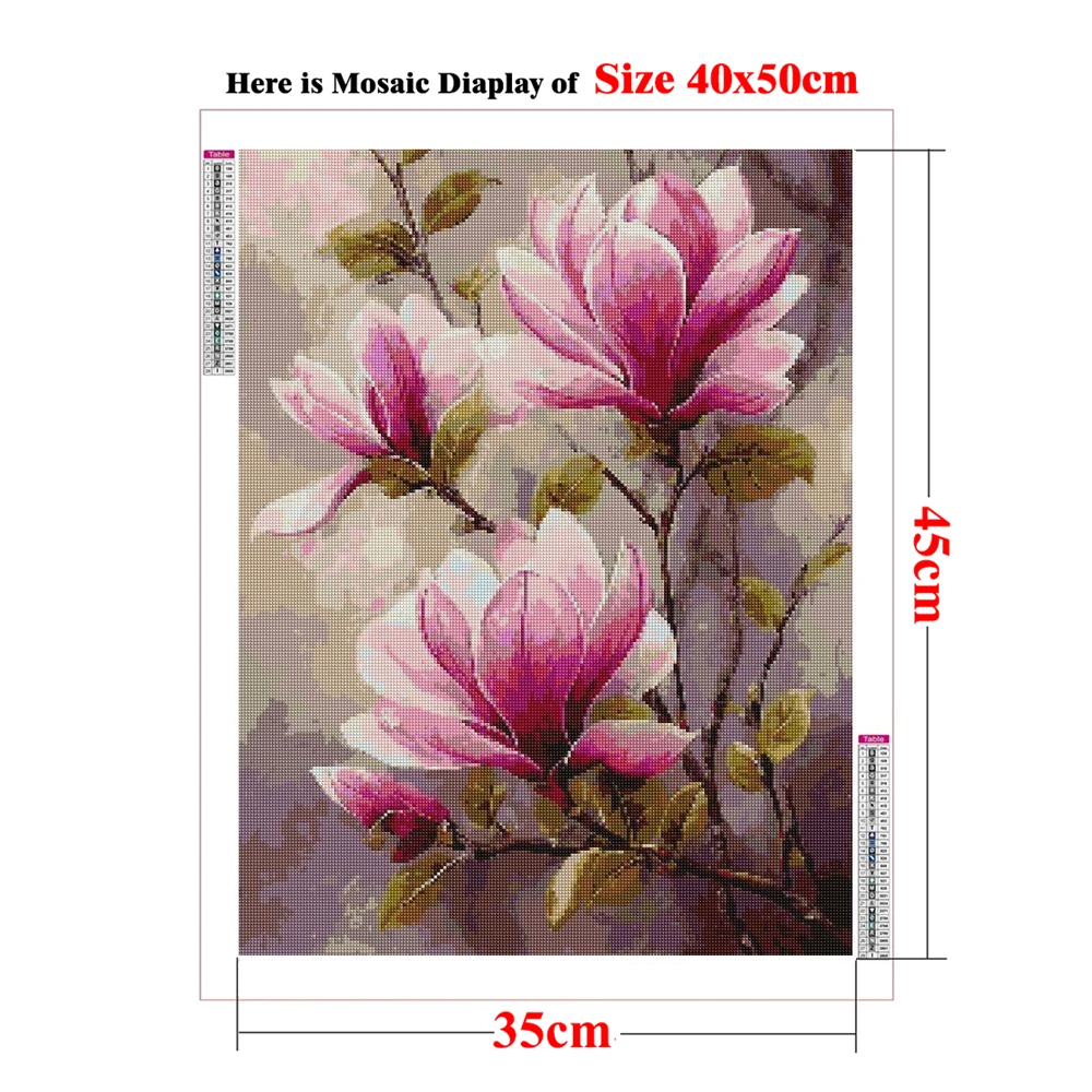 Diamond Mosaic Landscape White Magnolia Watercolor DIY Full Round Diamond Painting Spring Floral Botanical Wall Art for Bedroom