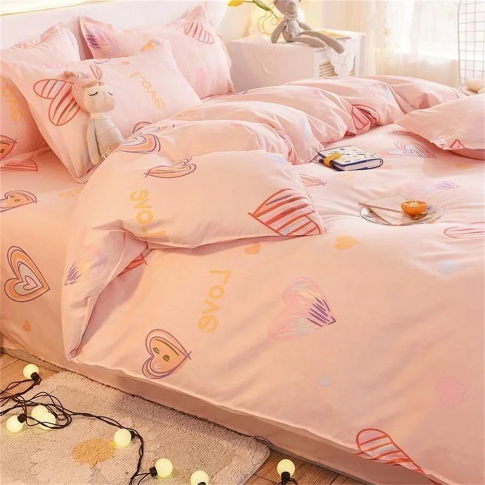 Imagem -05 - Capa de Edredão Rosa Morango Bonito Lençol Plano com Fronhas Cama Floral Tamanho Completo Gêmeo Roupa de Cama Macia de Poliéster