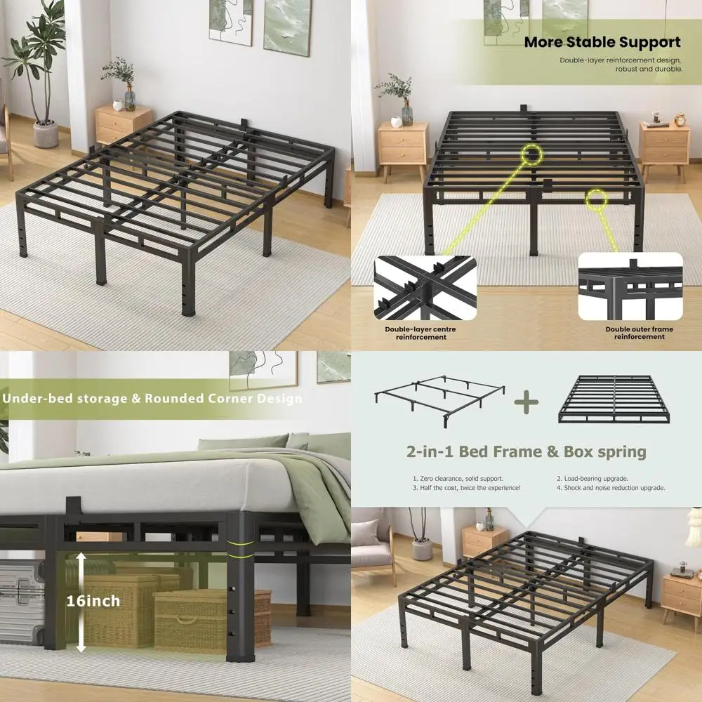 

King Size Metal Bed Frame and Box Spring Combo with 20 Inch Height, Round Corner Legs, and 4000lbs Weight Capacity