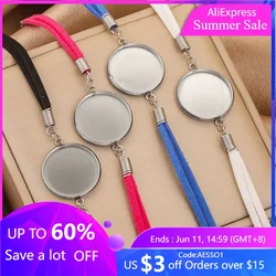 2 Pcs Stainless Steel Base Pendant Cabochon Settings for With Korean Velvet Bracelet Tray Fits 20mm DIY Jewelry Making Wholesale