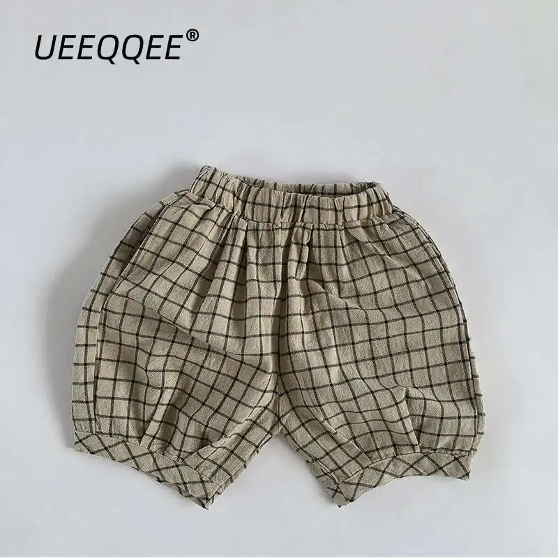 

Spring Summer Children Shorts 1-8Y Boys Girls Cotton Linen Plaid Short Pants Trousers Korean Toddler Wear For Kids Clothing New