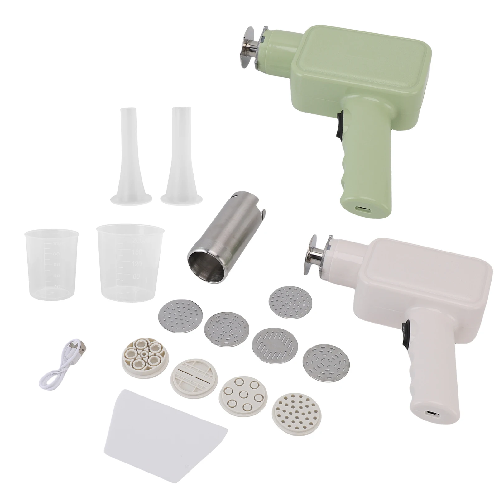 2-Wurstherstellungswerkzeug, kabelloser Handnudelbereiter, tragbare elektrische Nudelmaschine mit 9 Nudelformen, wiederaufladbar, automatisch