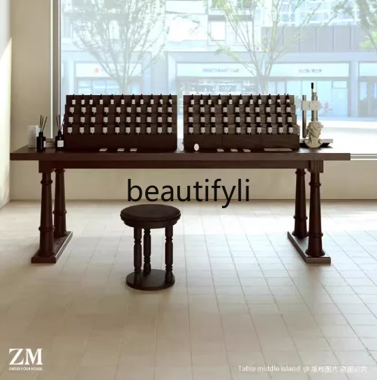 

Aromatherapy Long Table Essential Oil Fragrance Store Display Stand Beauty Store Island Table Product Display Rack Vintage Style