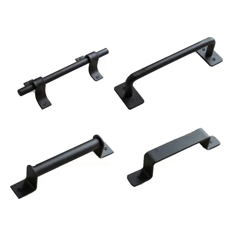 Simple Barn Door Handle Rustic Sliding Door Pull Knob Hardware Black Carbon Steel Heavy Duty Wood Gate Vintage Hardware Pulls