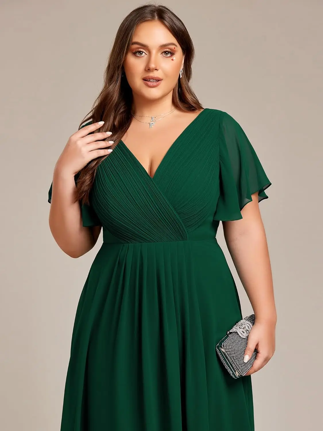 Women\'s A Line Ruched V Neck Short Sleeves Knee Length Plus Size Wedding Guest Dresses for Curvy Women prom party wedding dress