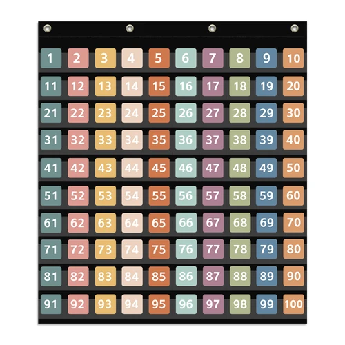 Tabla de bolsillo de ciencias en el aula con 100 tarjetas numéricas, tabla de bolsillo para contar, tabla de bolsillo de 1 a 100 para profesores y niños