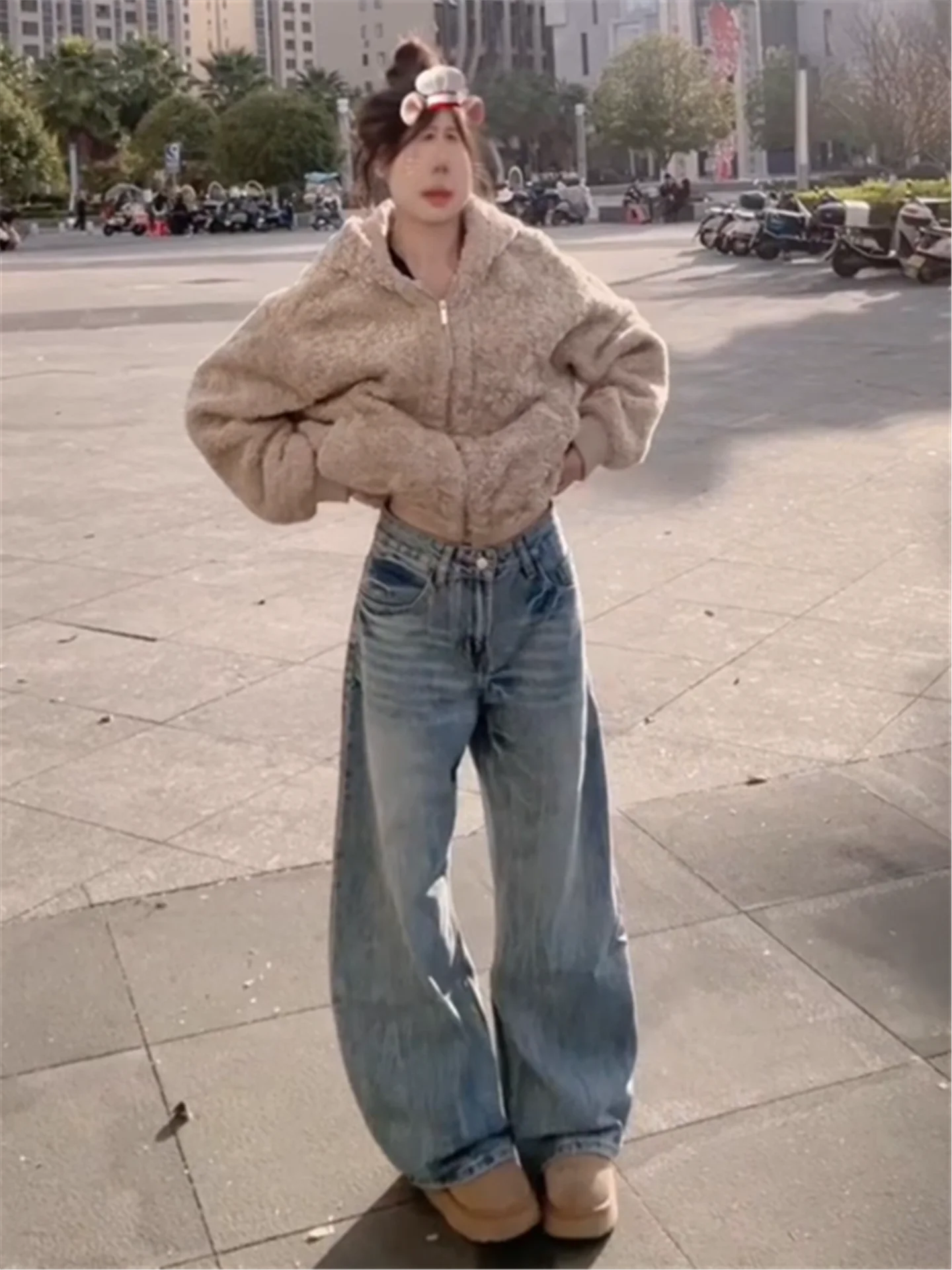 

Retro American Street Blue Blade Jeans Women Loose Slim Extended Low Waist Wide Leg Pants Casual Cotton Spring Fashion