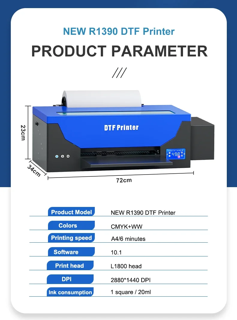 Simple operate hot sell inkjet printing machine with R1390 print head 297*420mm A3 DTF printer most popular