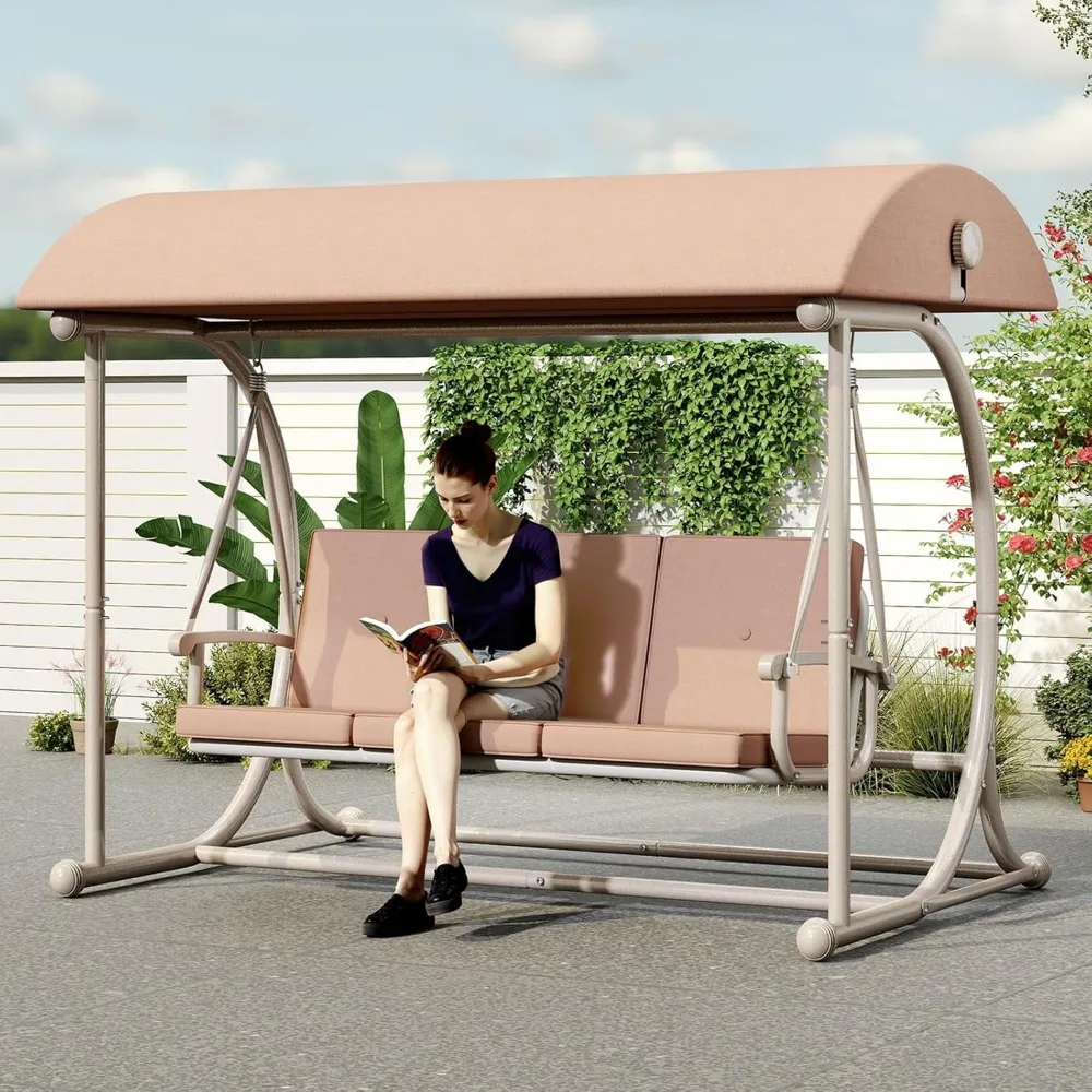 

Patio Swing with Canopy, Outdoor Swinging Bench with Stand, Backyard Swings for Adults, 2 in 1 Porch Swing Bed, Outdoor Patio Sw