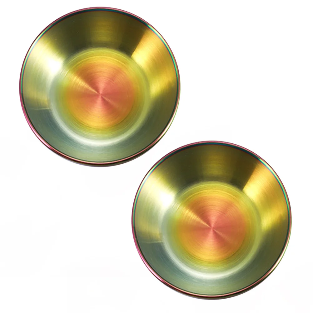 

2pcs Stainless Steel Sauce Dish Kitchen Condiment Bowl For Appetizer Dessert Dipping Serving Tray Seasoning Bowl