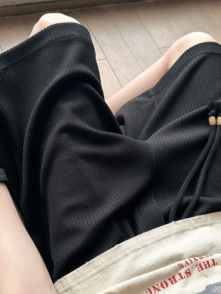 

Мужские летние шорты из ледяного шелка, тонкие, плиссированные, с текстурой, свободного кроя, в американском стиле, для баскетбола, повседневные, дышащие