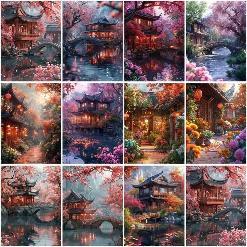 

CHENISTORY 5d DIY Mosaic Diamond Painting Full Square Ancient House Scenery Diamond Embroidery Beads Sets Paintings For Interior