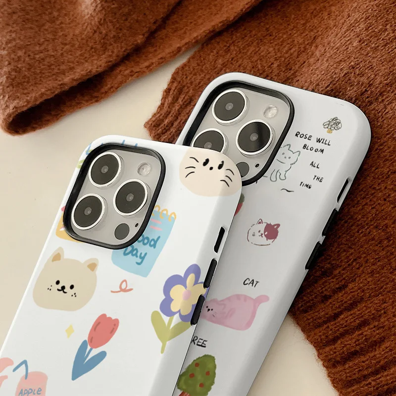 

Cute illustration bear film 2-in-1 women's phone case suitable for iPhone 11-16