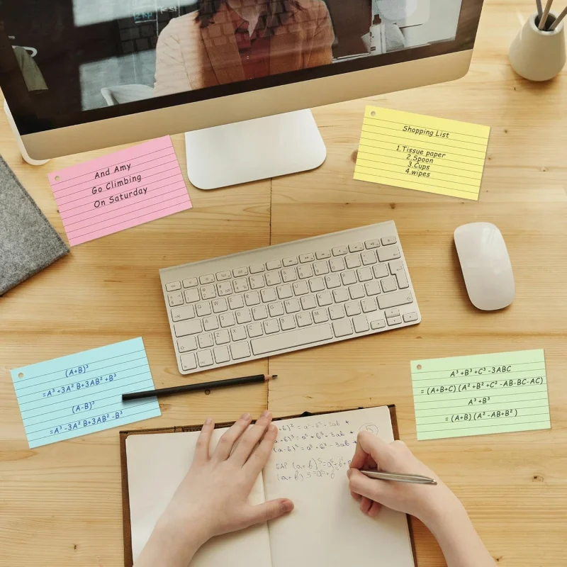 500 Pcs Color Index Cards 3x5-inch Ring Flash Cards Double-Sided Ruled Note Cards Grid-Ruled Study Cards Heavy-Duty Note Cards