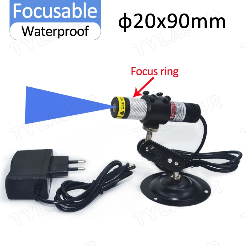 

Waterproof D20X90mm Focusable 450nm Blue Line Laser Module 10/30/50/80mW for Cutting Positioning（Free with Bracket and Adapter）