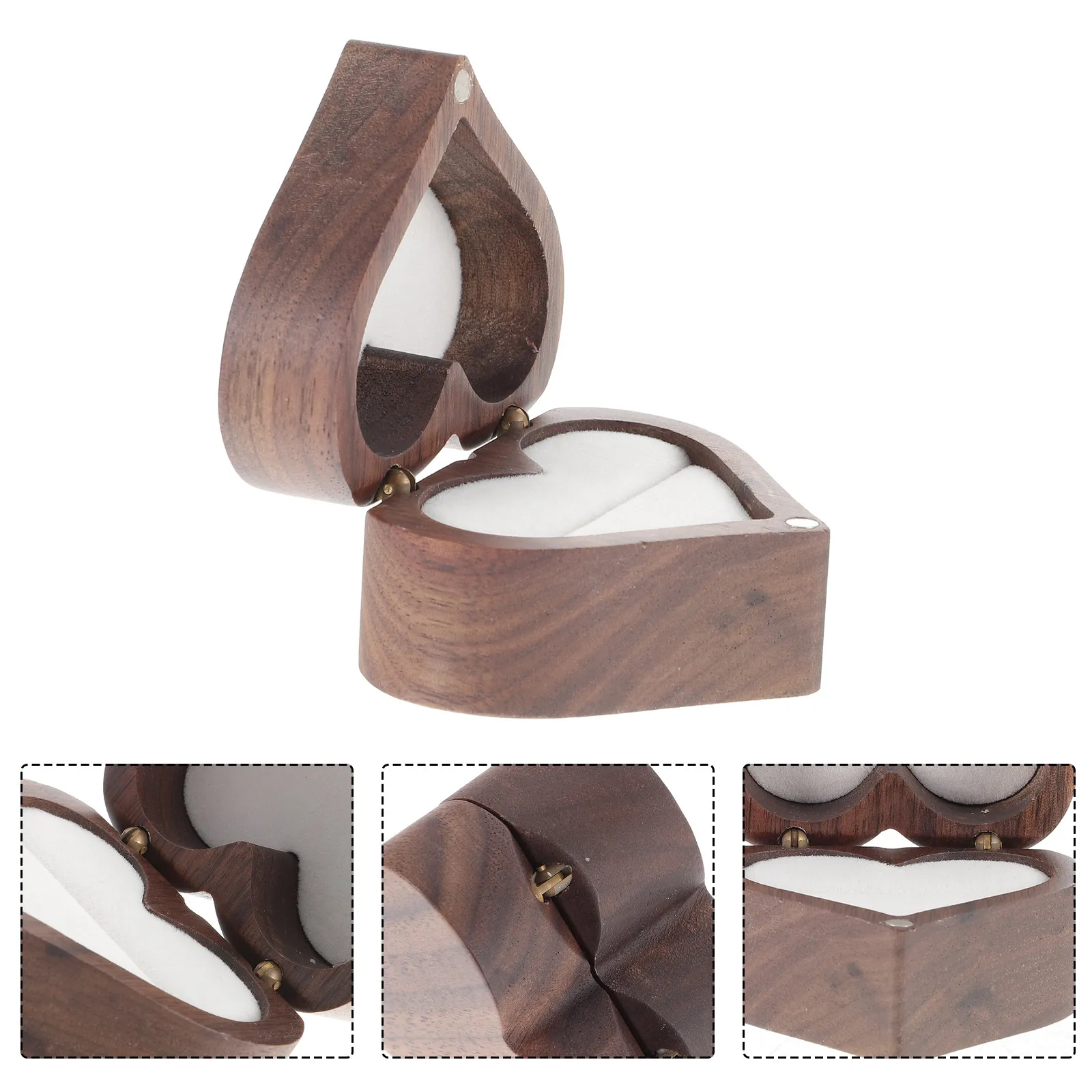 Wooden Heart Shaped Ring Box Small Lightweight Wedding Engagement Proposal Jewelry Organizer Vintage Style Wooden Ring Box
