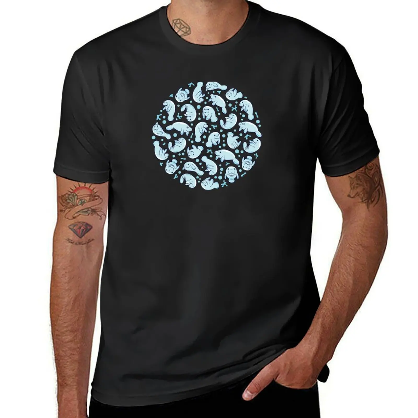 Cute Manatee Pattern - Blue Underwater Pattern T-Shirt blanks blacks sweat shirts, men