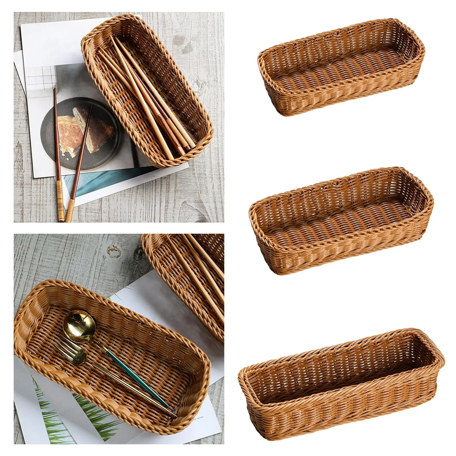 Woven Cutlery Basket Imitation Rattan Tableware Tray Tabletop Food Vegetables