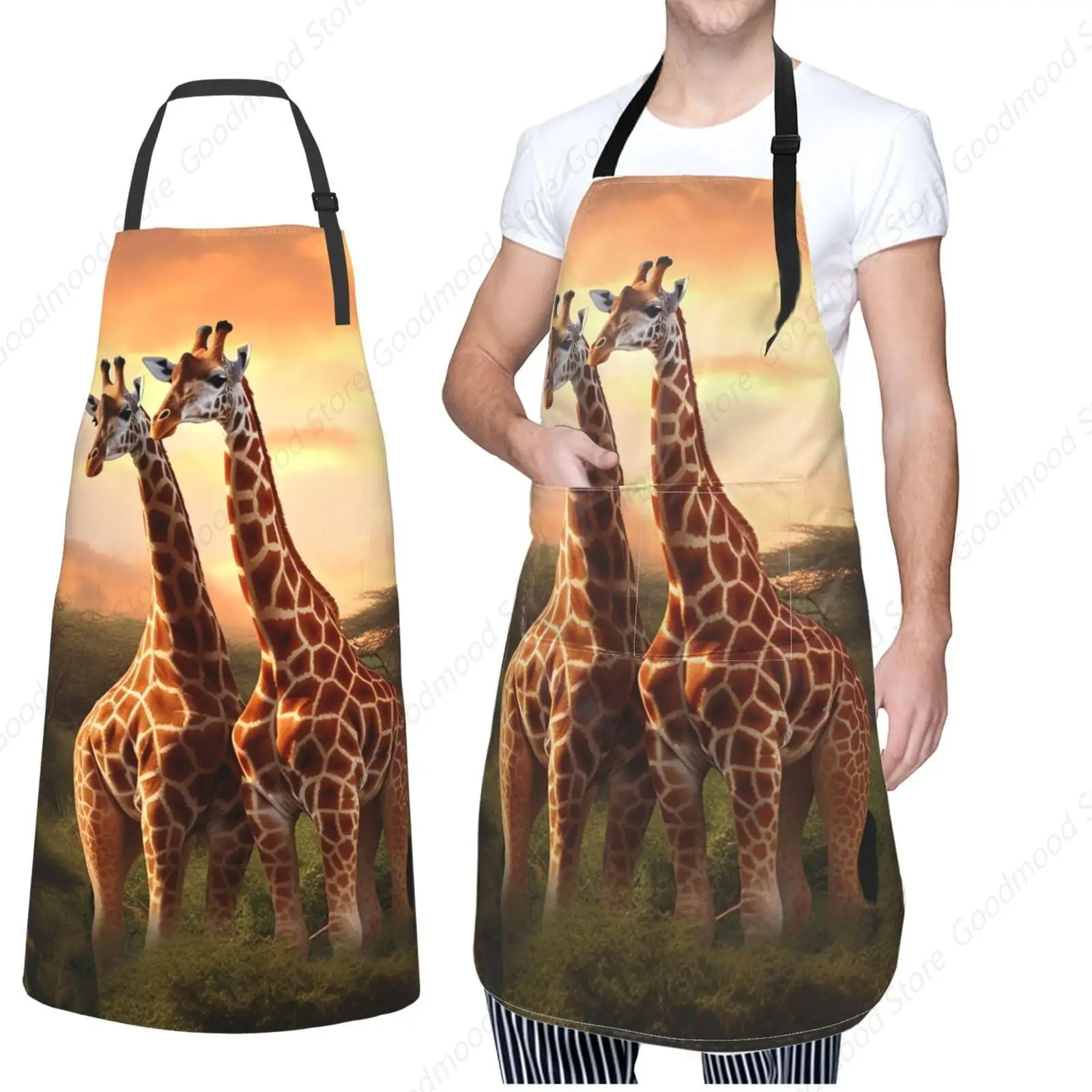 

Adjustable Apron Bib for Men and Women Couple Giraffe Waterpoof Apron Chef Bib for Cooking Dishwashing