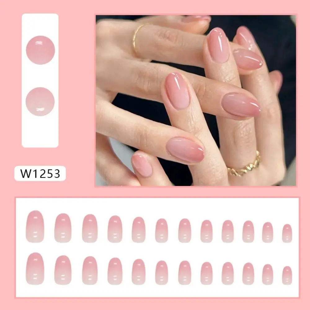 Manicure Long Oval False Nails French Gradient Pink Fake Nials Detachable Mysterious Celadon Press on Nails DIY