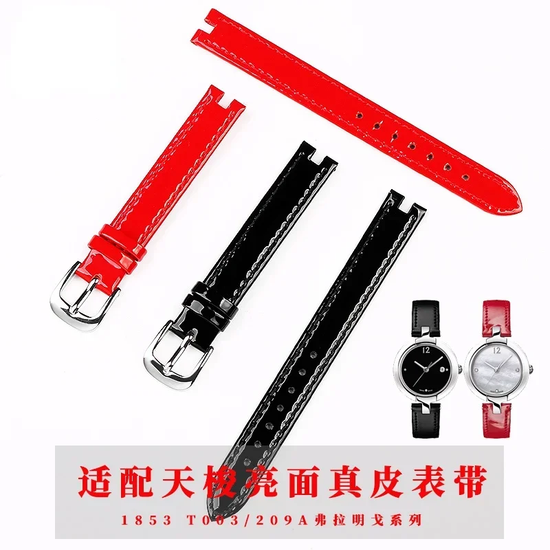 

Glossy Leather Watch Band for Tissot 1853 T003/209a Flamenco Concave Wrist Strap 12mm for Women