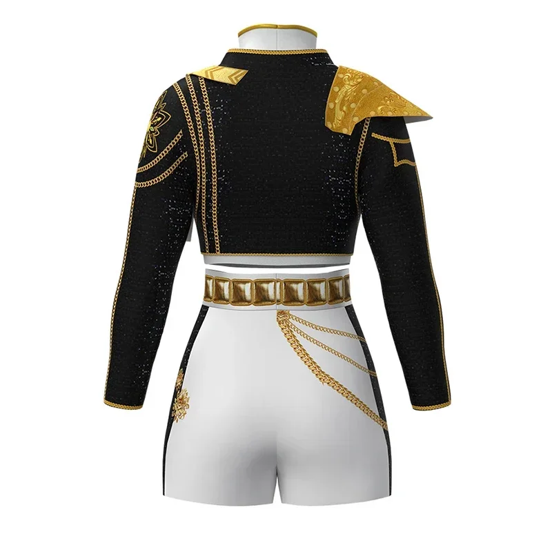 أزياء الفتيات رومي زوي ميرا التأثيرية KPop شيطان الصيادين التأثيرية للأطفال بدلة ذهبية سوداء للهالوين هنتركس لعب الأدوار