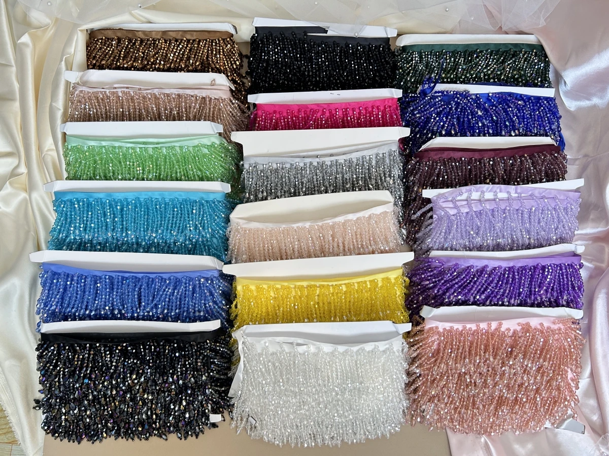 35 Colors Crystal Pendant Beaded Fringe 5.5CM Wide Lace Trim Tassel DIY Stage Clothing Wedding Dress Curtain Headwear Decorative