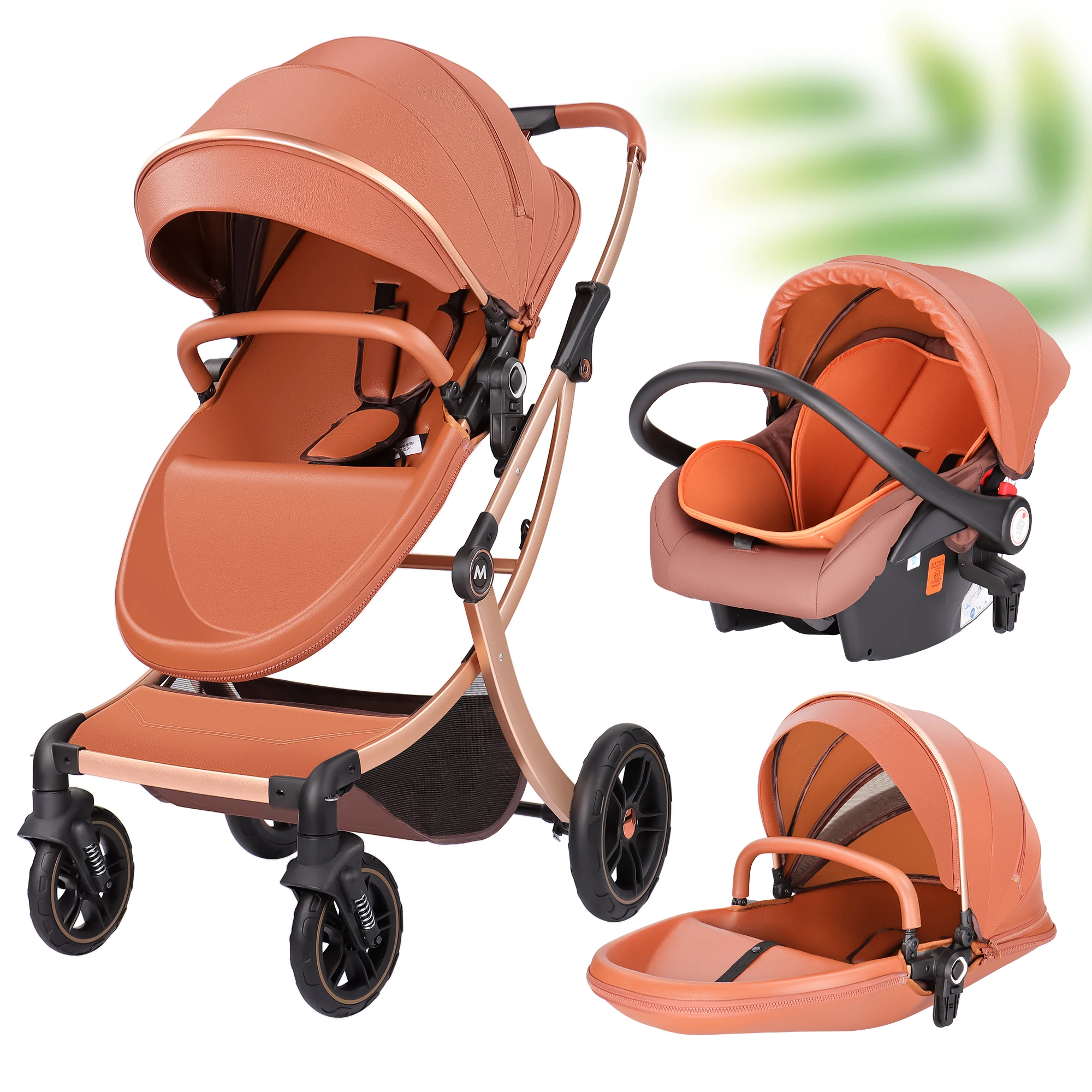 

Hot Mom Baby Stroller European Style Luxury Baby Carriage Pu Leather Pushchair Pram