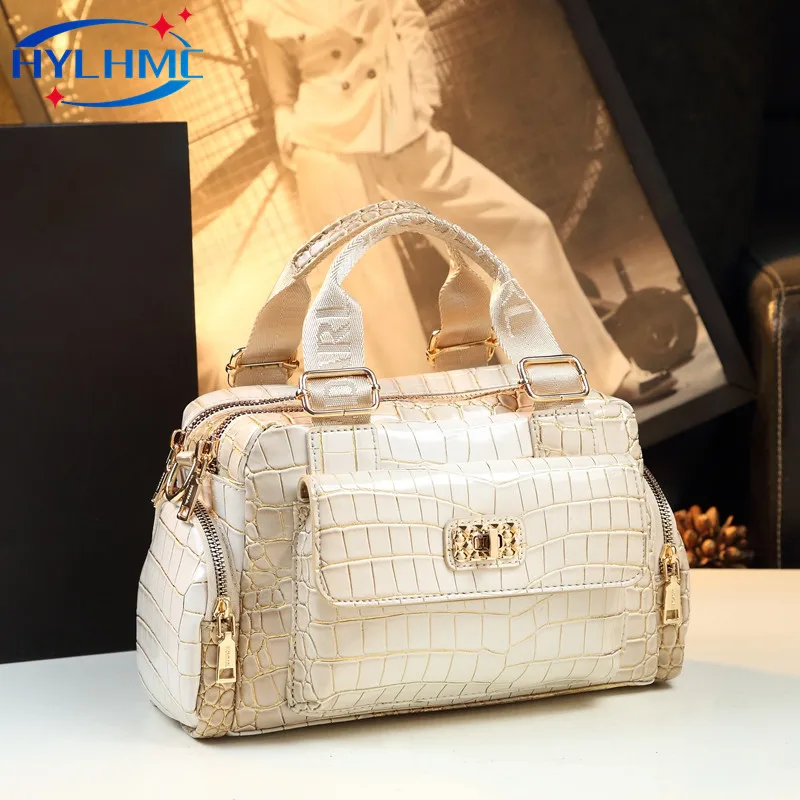 

Luxury Fashion Leather Women's Bag 2024 New Crocodile Pattern Handbags Portable Boston Bag Simple Shoulder Crossbody Bags