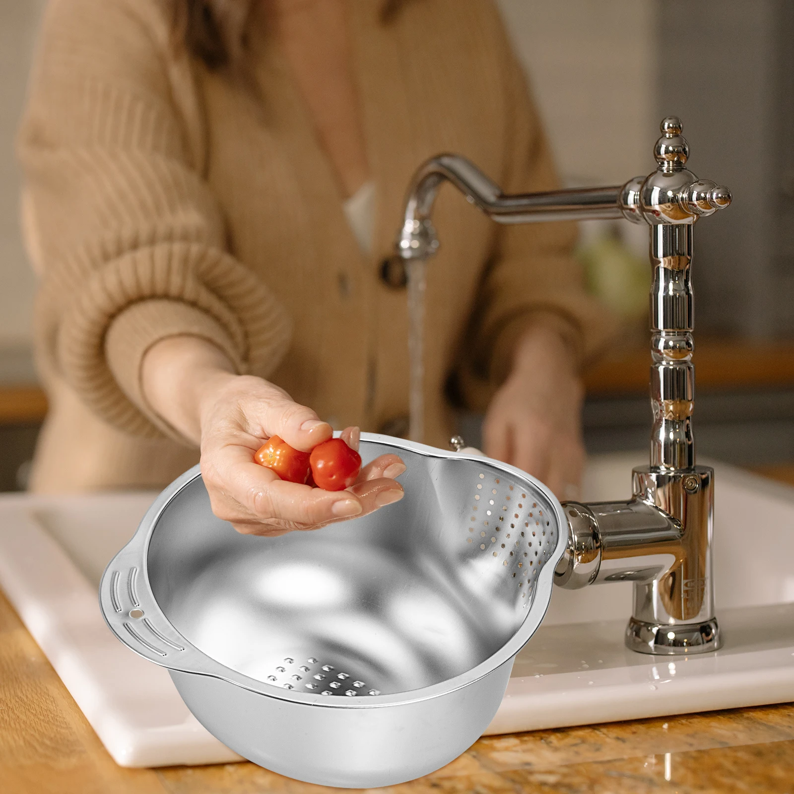 

Multipurpose Draining Basket Stainless Steel Material Heavy Duty Wash Basin for Rice Fruits Vegetables Home Kitchen Camping Use