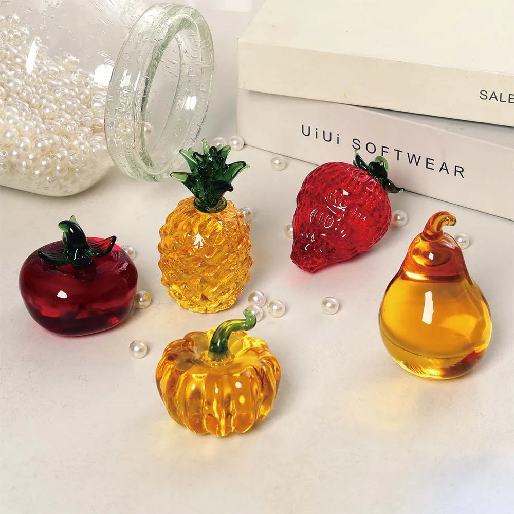 Glass Fruit Decor Crystal Pineapple Figurine Collectibles Hand Blown Glass Fruit Decoration for Home Kitchen Office