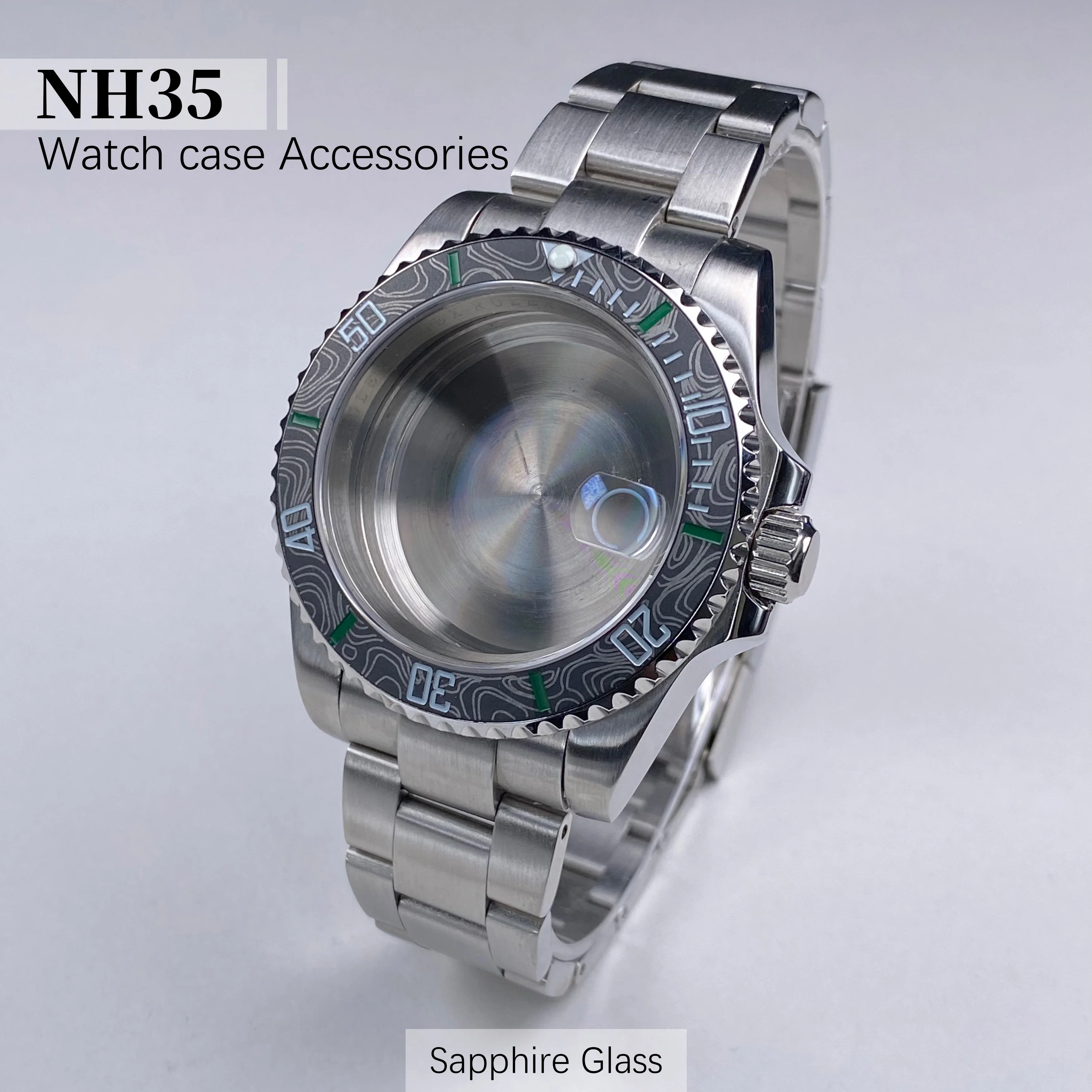 NH35 40mm watch Case SUB Carbon fiber Bezel Stainless Steel Sapphire Glass 120 clicks fit NH34 NH35 NH36 Movement watch Case