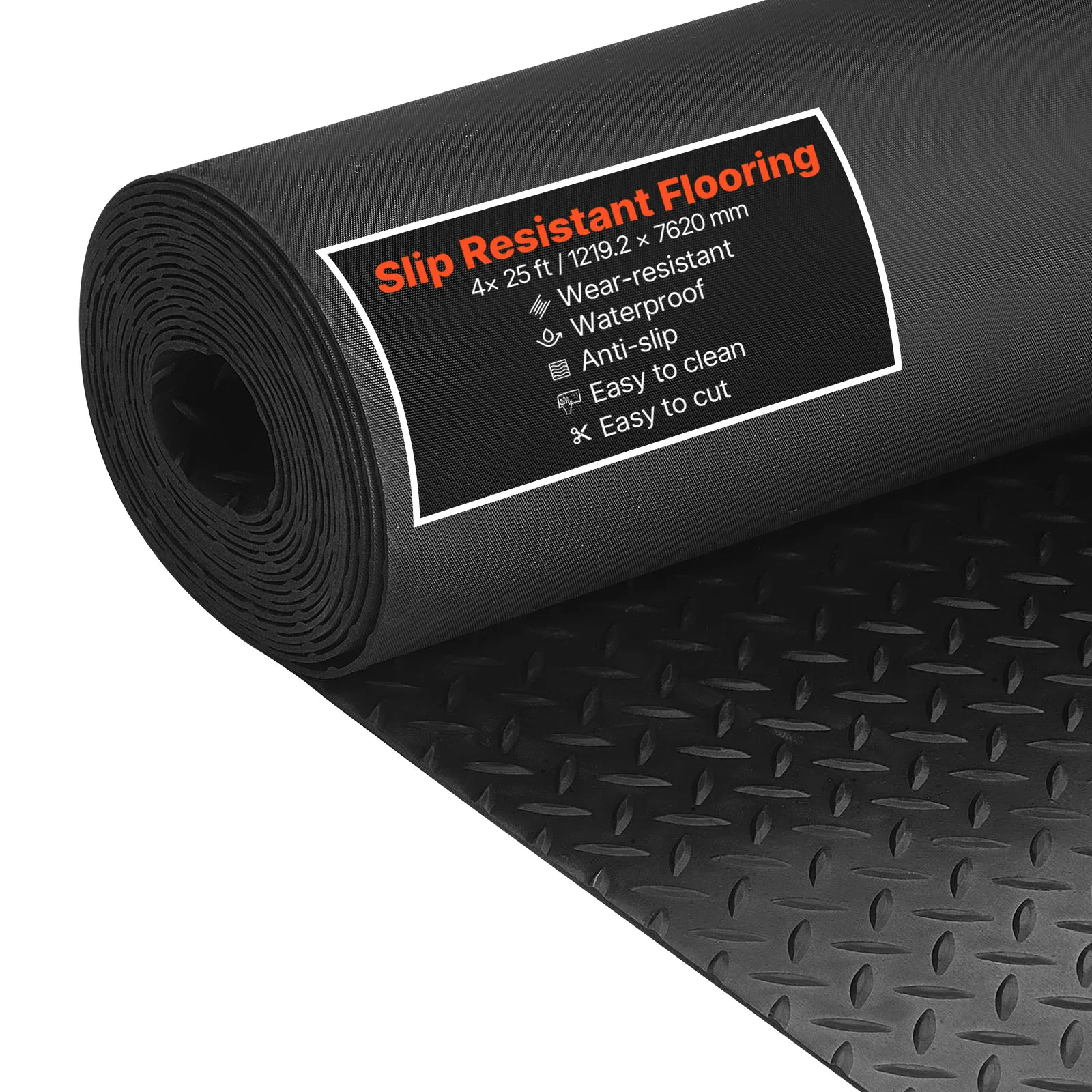 SucceBuy Garage Floor Roll 3 mm Thickened Rubber Diamond Plate Floor Protector Mat Non-Slip Wear-resist for Warehouse Gyms Black