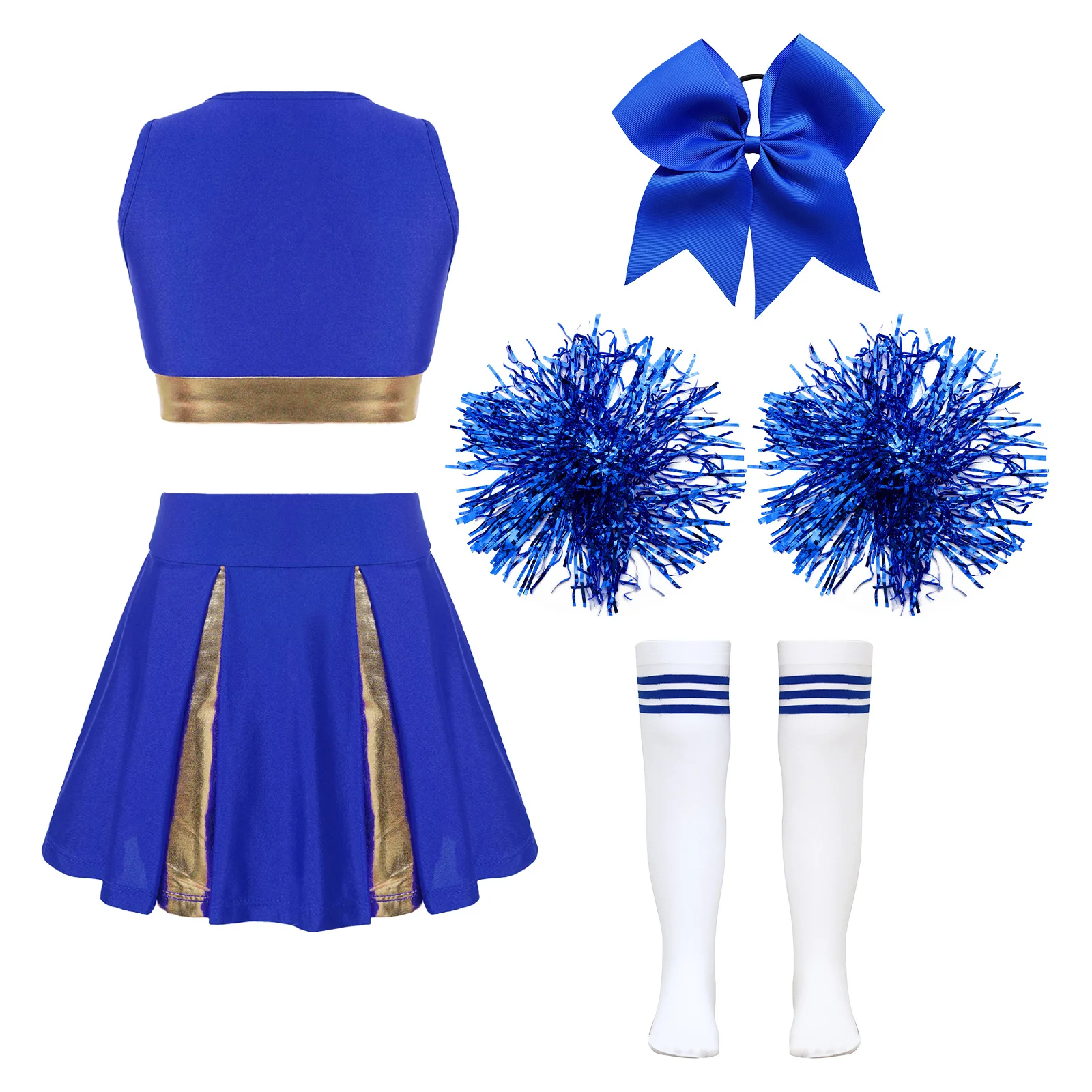 Kids School Girls Cheerleading Dance Outfits Halloween Cheerleader Performance Uniforms Sleeveless Crop Top with Pleated Skirt