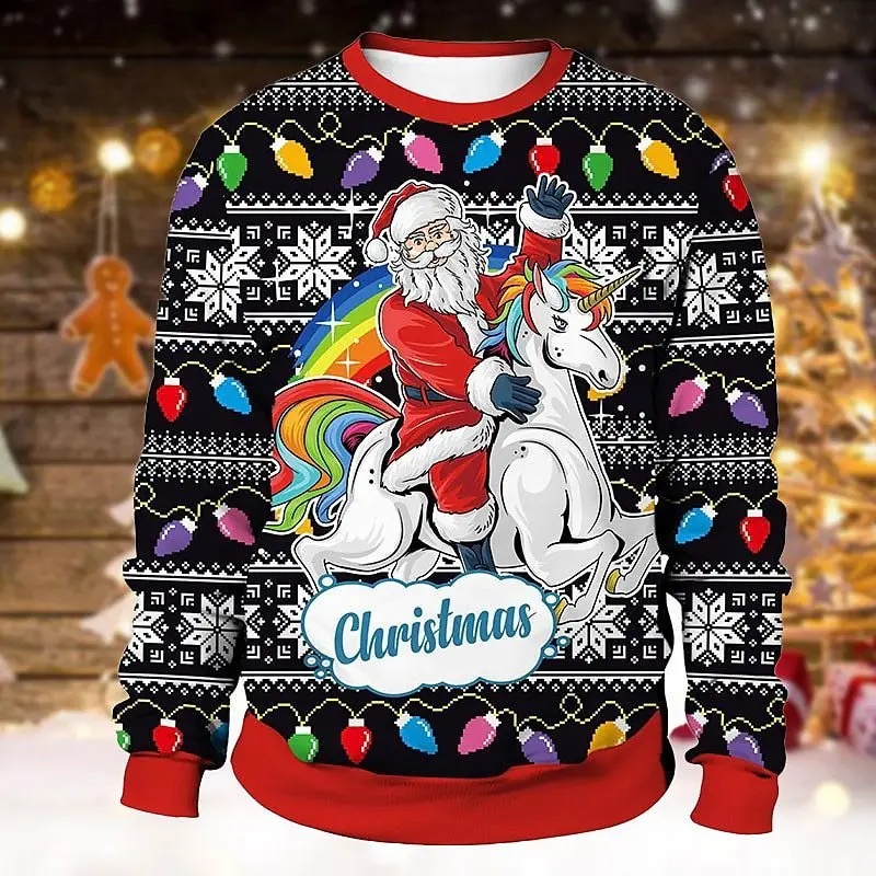 

3d Printed Ugly Santa Claus Pullover Casual Sweatshirt Christmas Crew Neck Sweatshirt Christmas Party Cosplay Stage Performance