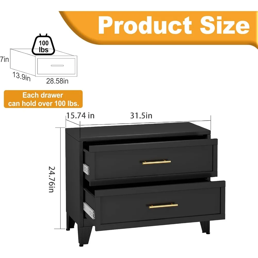 Small Black Bedroom Dresser, 24.76 High, Dressers and Chests, Modern Dresser Nightstand Set for Living Room